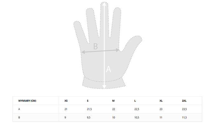 Tabela rozmiarów rękawic Helikon i Direct Action