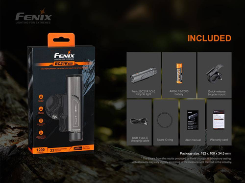 Fenix - світлодіодний велосипедний ліхтар з акумулятором 2600 мАг - 1200 лм - BC21R V3.0