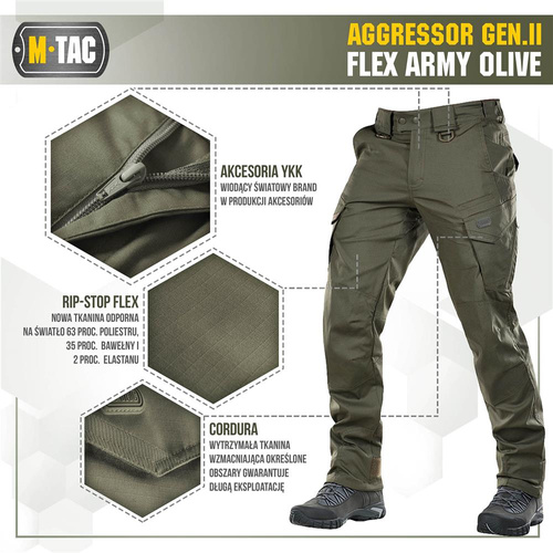 Штани тактичні M-Tac - Aggressor Gen.II Flex - Ripstop - Army Olive - 20058062.