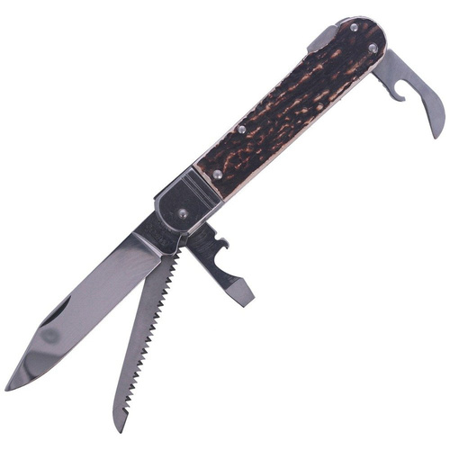 Mikov s.r.o. - Мисливський ніж Mikov Fixir Imit. Dear Stag - 4 клинка - Шкіряні піхви - Коричневий - 232-XH-4 KP