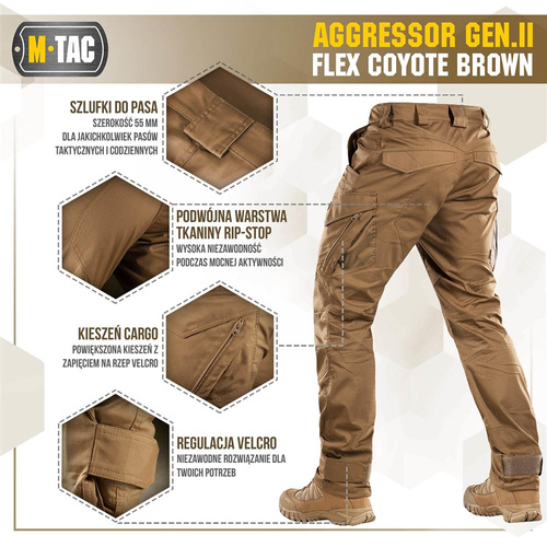 Штани тактичні M-Tac - Aggressor Gen.II Flex - Ripstop - Coyote Brown - 20058017.