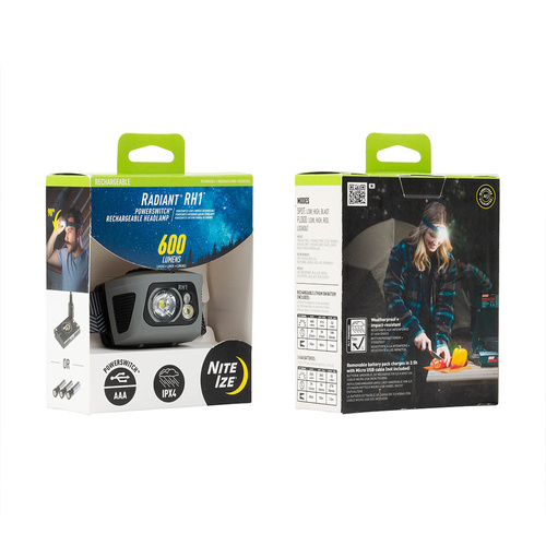 Nite Ize - Налобний ліхтарик Radiant® RH1™ - 600 лм - сірий/чорний - RH1-09-R8