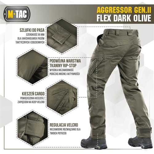 Тактичні штани M-Tac - Aggressor Gen.II Flex - Ripstop - Dark Olive - 20058048.