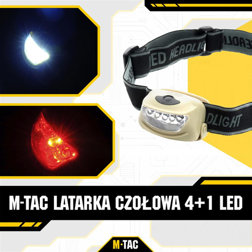 M-Tac - Налобний ліхтар 4+1 LED - 18 лм - AAA - Хакі - MTC-HL-022-KH