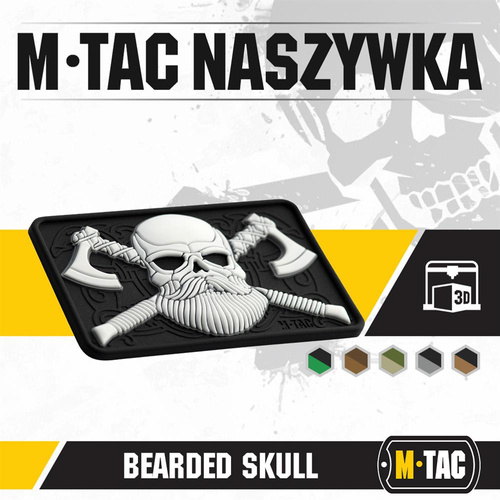 M-Tac - 3D нашивка - Бородатий череп - чорний / білий - 51113236