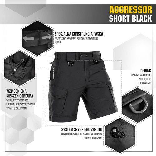 M-Tac - Тактичні шорти Aggressor - Polycotton - Rip-Stop - Black - 20018002.