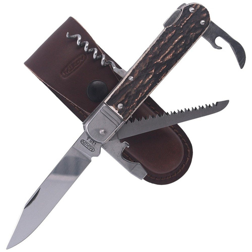 Mikov s.r.o. - Мисливський ніж Mikov Fixir Imit. Dear Stag - 5 лез - Шкіряні піхви - Коричневий - 232-XH-5V KP