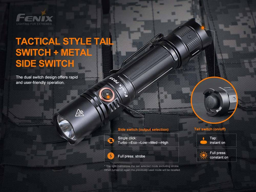 Fenix - Тактичний світлодіодний акумуляторний ліхтар - 1700 люмен - 2600 мАг - Чорний - PD35 V3.0