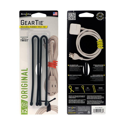 Nite Ize - Еластична стрічка Gear Tie 12" - Чорний - 2Pack - GT12-2PK-01