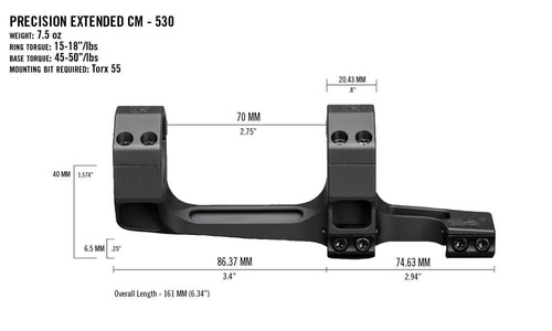 Vortex Optics - Прецизійне подовжене кріплення - 30 мм - чорне - CM-530