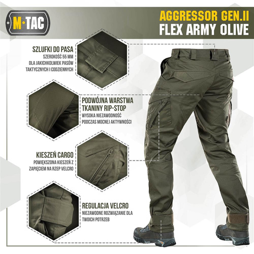 Штани тактичні M-Tac - Aggressor Gen.II Flex - Ripstop - Army Olive - 20058062.