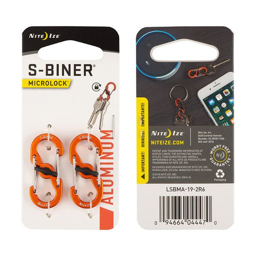 Nite Ize - Алюмінієвий карабін S-Biner® MicroLock® - 2 шт. - Помаранчевий - LSBMA-19-2R6