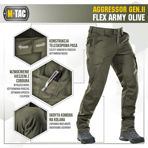 Штани тактичні M-Tac - Aggressor Gen.II Flex - Ripstop - Army Olive - 20058062.