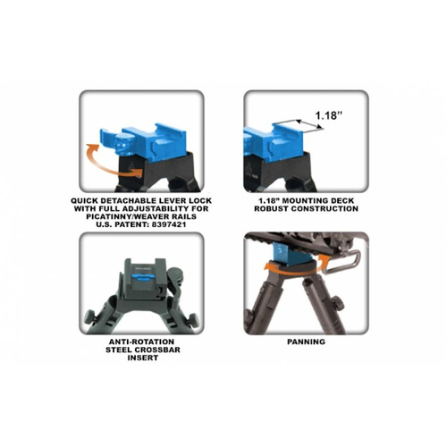 Leapers - Стрілецька сошка UTG® з кріпленням Picatinny QD - 8,7-10,6" - Чорний - TL-BP69SQ