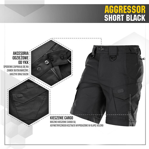 M-Tac - Тактичні шорти Aggressor - Polycotton - Rip-Stop - Black - 20018002.