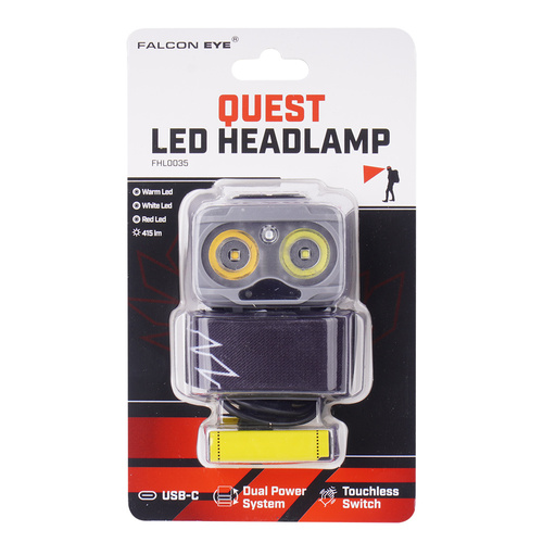 Falcon Eye - Ліхтар налобний Quest - 415lm - USB-C - Перезаряджається - Dual Power System - Сірий - FHL0035