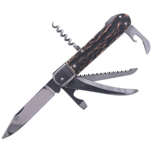 Mikov s.r.o. - Мисливський ніж Mikov Fixir Imit. Dear Stag - 6 клинків - Шкіряні піхви - Коричневий - 232-XH-6V KP