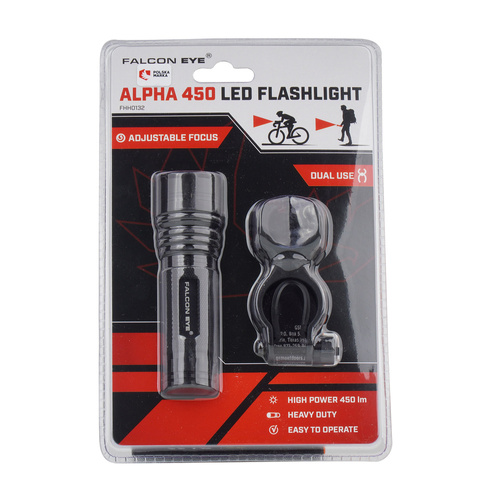 Falcon Eye - Ліхтарик з кріпленням на велосипед Alpha LED - 450 лм - чорний - FHH0132