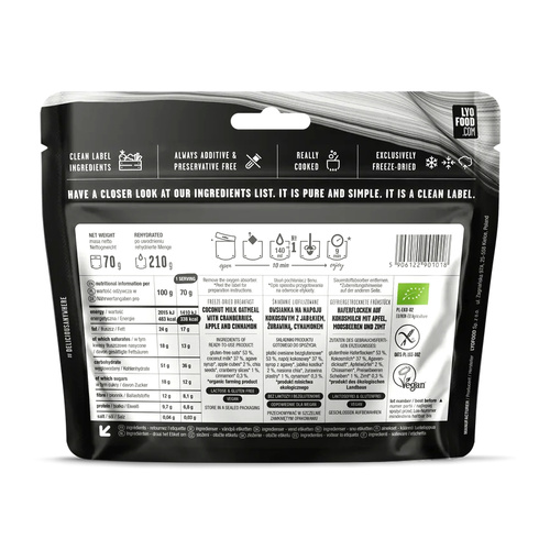 LyoFood - Сублімований раціон Lyo Expedition - Еко вівсянка з яблуком та корицею - 210 г