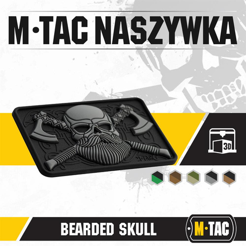 M-Tac - 3D нашивка - Бородатий череп - чорний / сірий - 51113211