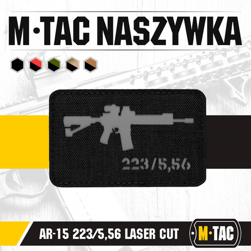 M-Tac - Нарукавна нашивка AR-15 223/5.56 Laser Cut - чорна/сіра - 51111211