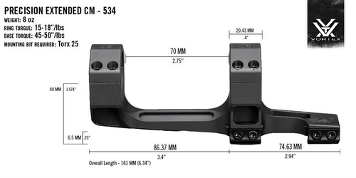 Vortex Optics - Прецизійне подовжене кріплення - 34 мм - чорне - CM-534