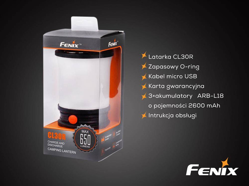 Fenix - Світлодіодний кемпінговий ліхтар - 650 люмен - 18650 - Чорний - CL30R