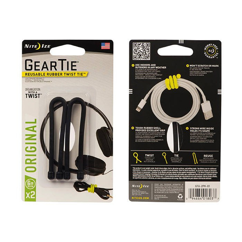 Nite Ize - Гнучкий зубчастий стяжний ремінь 6'' - чорний - 2Pack - GT6-2PK-01