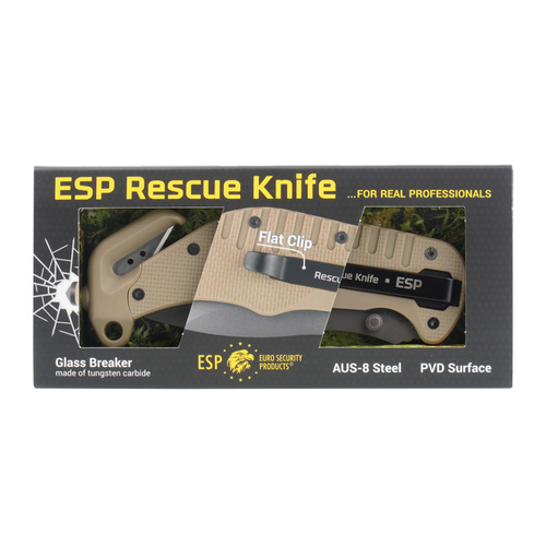 ESP - Ніж рятувальний - Гладке лезо - Хакі - RKK-01