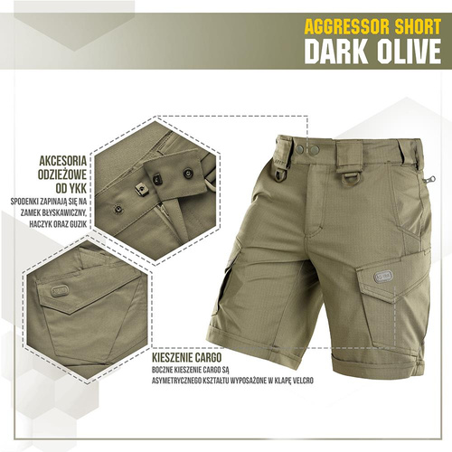M-Tac - Тактичні шорти Aggressor - Polycotton - Rip-Stop - Dark Olive - 20018048.