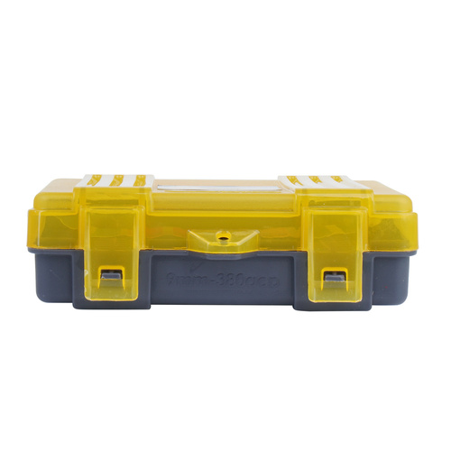 Plano - Коробка для пістолетних набоїв - Калібр 9 мм / .38 - Місткість 100 набоїв. - Полімер - Жовтий - 122400