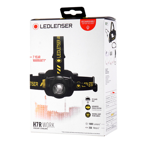 Ledlenser - H7R WORK акумуляторний налобний ліхтар - 1000 люмен - 4800 мАг - Чорний - 502195
