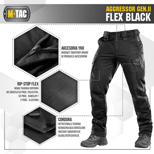 Тактичні штани M-Tac - Aggressor Gen.II Flex - Ripstop - Black - 20058002.