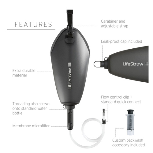 LifeStraw - Мішок з антимікробним фільтром - 3 л - Dark Mountain Gray
