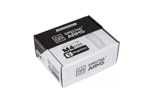 Specna Arms - Комплект магазинів з середньою кришкою для реплік M4/M16 - 5 шт. - 140 гранул - сірий - SPE-05-025499