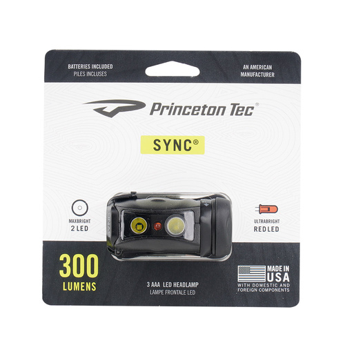 Princeton Tec - Ліхтар налобного ліхтаря Sync - 300 лм - чорний - SYNC21-BK/DK
