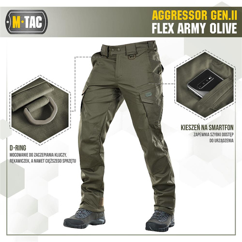Штани тактичні M-Tac - Aggressor Gen.II Flex - Ripstop - Army Olive - 20058062.