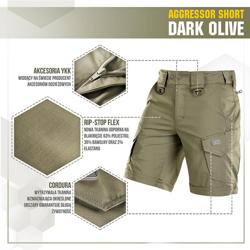 M-Tac - Тактичні шорти Aggressor - Polycotton - Rip-Stop - Dark Olive - 20018048.