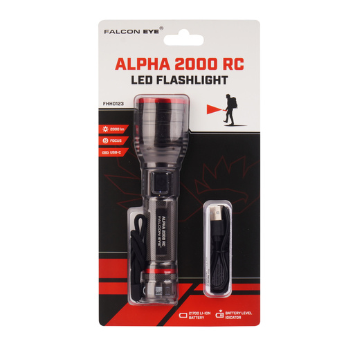 Falcon Eye - Ручний ліхтар Alpha 2000 RC - Строб - Фокус - 2000 лм - Чорний - FHH0123