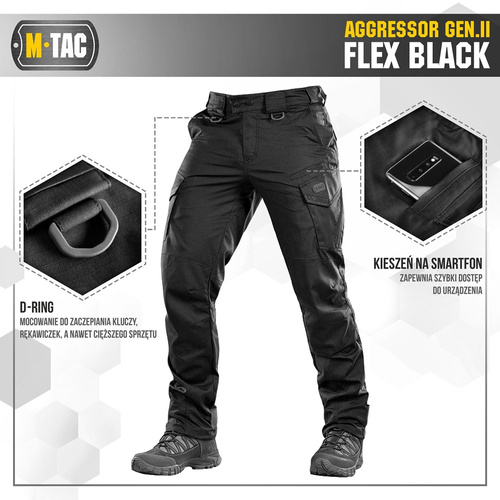 Тактичні штани M-Tac - Aggressor Gen.II Flex - Ripstop - Black - 20058002.