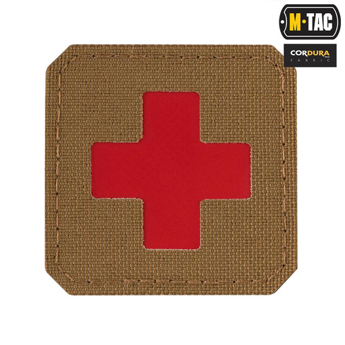 M-Tac - Нашивка Medic Cross Laser Cut - Cordura 500D - Червоний / Coyote - 51122533 - Група крові, медичні