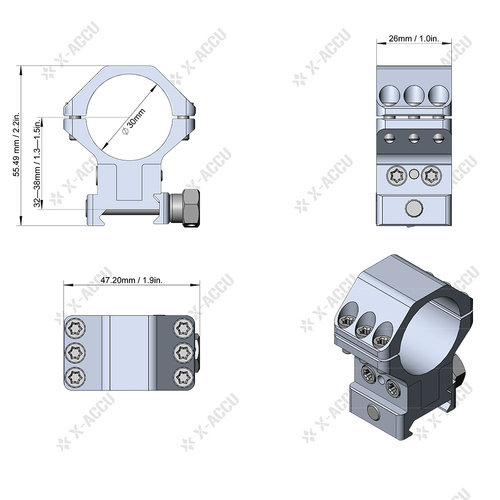 Vector Optics - Двокомпонентне кріплення прицілу X-ACCU - Регульоване - 30 мм - Picatinny - XASR-3040.