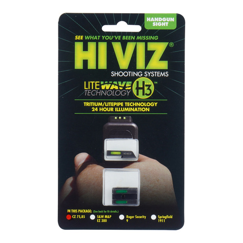 Hiviz - Приціл з тритієвого волокна LiteWave H3 - CZ 75 / 85 - Зелена - Біла облямівка - CZN321