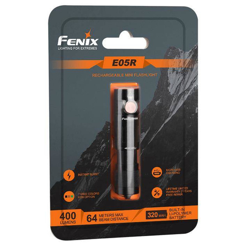Fenix - E05R акумуляторний світлодіодний ліхтар / підвіска - 400 люмен - Чорний - 039-493