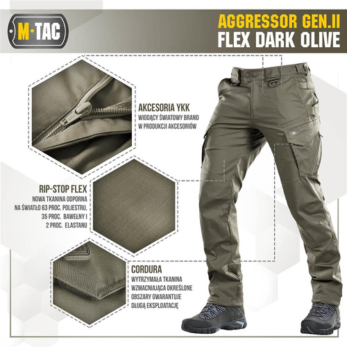Тактичні штани M-Tac - Aggressor Gen.II Flex - Ripstop - Dark Olive - 20058048.