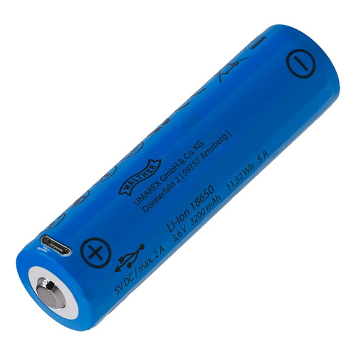 Walther - Акумуляторна батарея ICR 18650 - 3,7 В - USB - 3200 мАг - 3.7133