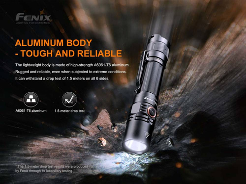 Fenix - Тактичний світлодіодний акумуляторний ліхтар - 1700 люмен - 2600 мАг - Чорний - PD35 V3.0