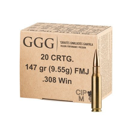 Набої для гвинтівки GGG .308 Win 147 гр / 9,5 гр FMJ - 20 патронів - GPX11