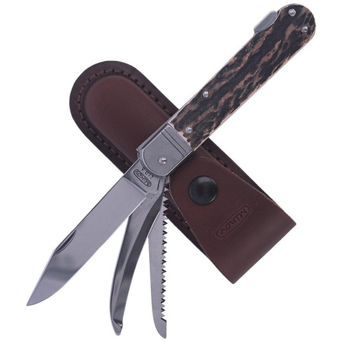 Mikov s.r.o. - Мисливський ніж Mikov Fixir Imit. Dear Stag - 3 леза - Шкіряні піхви - Коричневий - 232-XH-3 KP