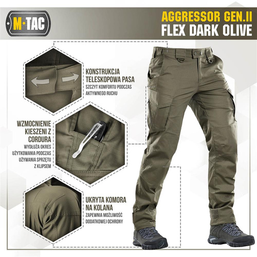 Тактичні штани M-Tac - Aggressor Gen.II Flex - Ripstop - Dark Olive - 20058048.